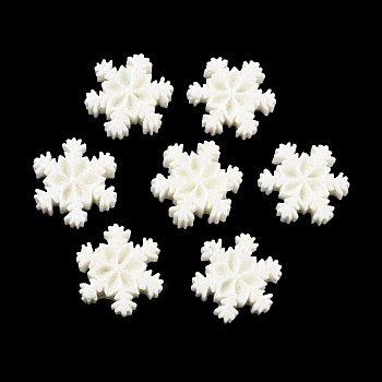 Opaque Resin Cabochons, Christmas Glitter Snowflake, Floral White, 18.5x16.5x5mm