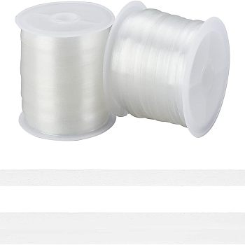 2Rolls 2 Style Flat TPU(Thermoplastic Polyurethane) Elastic Ribbon, Frosted Ribbon with Spool, Clear, 4~8x0.12~0.2mm, 1roll/style