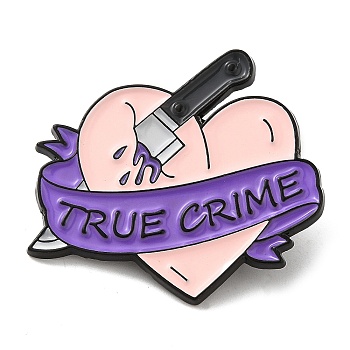Knife with Heart & Word True Crime Enamel Pins, Black Alloy Brooches for Clothes Backpack Women, Misty Rose, 27x30x1.3mm