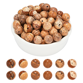Natural Gemstone Beads Strands, Picture Jasper, Round, 8mm, 2strands/box