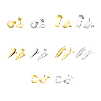 304 Stainless Steel Stud Earring Findings, with Loop, Mixed Shapes, Golden & Stainless Steel Color, 7.4x7.2x1.5cm, 20pcs/box