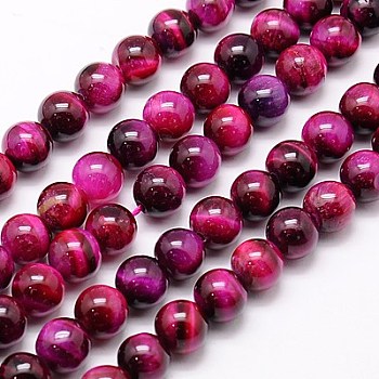 Natural Tiger Eye Beads Strands, Dyed & Heated, Round, Medium Violet Red, 12mm, Hole: 1mm, about 32pcs/strand, 15.75 inch