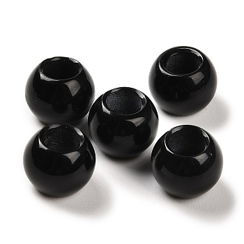 Natural Black Agate European Beads, Large Hole Beads, Round, 12x9~9.5mm, Hole: 5.5~6mm