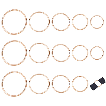 WADORN 15Pcs 5 Style Zinc Alloy Round Rings, Adjustable Buckle, for Bag Straps, Garment Accessories, Light Gold, 29~56x2~3mm, Inner Diameter: 25~50mm, 3pcs/style