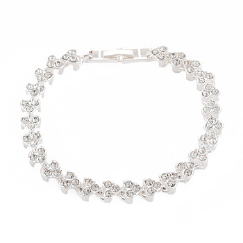 Crystal Rhinestone Tennis Bracelet, Alloy Heart Link Chain Bracelet for Women, Silver, Inner Diameter: 2 inch(5cm)