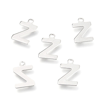 201 Stainless Steel Charms, Alphabet, Letter.Z, 12x7.8x0.5mm, Hole: 1.4mm