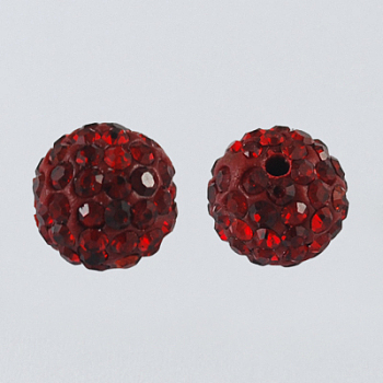 Pave Disco Ball Beads, Polymer Clay Rhinestone Beads, Round, Siam, 10mm, Hole: 1.5mm
