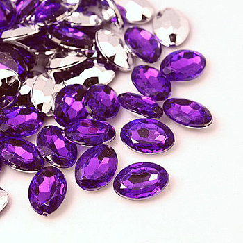 Imitation Taiwan Acrylic Rhinestone Cabochons, Pointed Back & Faceted, Oval, Blue Violet, 18x13x5mm