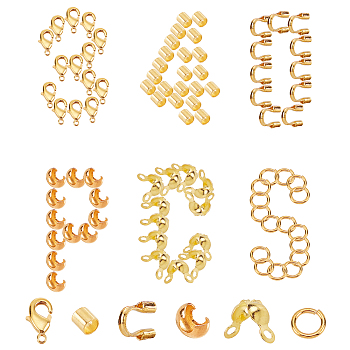 340Pcs Ending Findings Kits for DIY Jewelry, Including Brass Bead Tips & Crimp Beads & Wire Guardians & Jump Rings & Lobster Claw Clasps, Silver