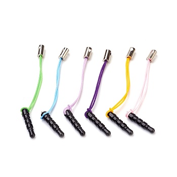 Plastic Mobile Dustproof Plugs, Mobile Straps, with Brass Cord Ends and Nylon Cord, Platinum, Mixed Color, 59mm