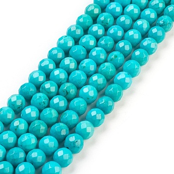Natural Howlite Bead Strands, Dyed & Heated, Faceted, Round, Turquoise, 8mm, Hole: 1mm