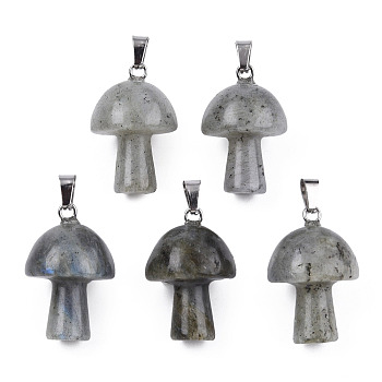 Natural Labradorite Pendants, with Stainless Steel Snap On Bails, Mushroom Shaped, 24~25x16mm, Hole: 5x3mm