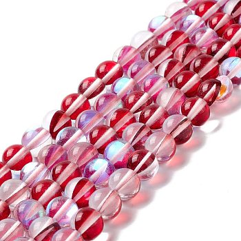 Synthetic Moonstone Beads Strands, Round, FireBrick, 8mm, Hole: 1mm, about 48pcs/strand, 14.57''~15.35''(37~39cm)