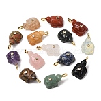 Natural & Synthetic Mixed Stone Carved Pendants, Tortoise Charms with Brass Micro Pave Clear Cubic Zirconia Findings, Golden, 33~35x17~19x12~14mm, Hole: 3.8~4mm(G-H357-03G)