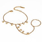 304 Stainless Steel Cable Chain Finger Ring Bracelets, Flat Round Charm Ring Bracelets for Women, with Glass, Real 18K Gold Plated, 3-3/8 inch(8.5cm) long, Inner Diameter: 6-1/2 inch(16.5cm), ring: 80mm Inner Diameter(XO2335-6)