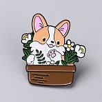 Potted Plant Enamel Pins, Black Alloy Brooches for Backpack Clothes, Dog, 30x27x1.5mm(JEWB-CJC0010-004A)