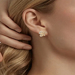 1Pair Alloy Cat Eye Stone Stud Earrings, with 925 Sterling Silver Pins, Butterfly, Left and Right, Golden, 15x16.5mm, 1pair/set(EJEW-LP0008-038)