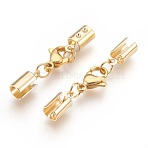 304 Stainless Steel Lobster Claw Clasps, with Cord Ends, Golden, 38mm(STAS-P207-07G-B)