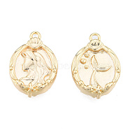 Brass Pendants, Nickel Free, Oval with Mermaid, Real 18K Gold Plated, 18.5x12.5x3.5mm, Hole: 1.4mm(KK-N231-374)
