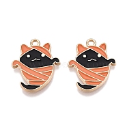 Halloween Theme Rack Plating Alloy Enamel Pendants, Golden, Ghost Charm, Dark Orange, 20x16.5x1.5mm, Hole: 1.6mm(ENAM-N056-355A)