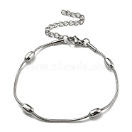304 Stainless Steel Round Snake Chain Bracelet with Oval Beaded, Stainless Steel Color, 6-5/8 inch(16.8cm)(BJEW-E088-03P)