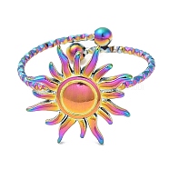 Ion Plating(IP) 304 Stainless Steel Sun Open Cuff Ring for Women, Rainbow Color, US Size 7 1/2(17.7mm)(RJEW-M149-08RC)