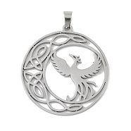 304 Stainless Steel Pendants, Laser Cut, Moon with Bird & Knot Charm, Stainless Steel Color, 34.5x32x1mm, Hole: 3x5mm(STAS-B062-15P)