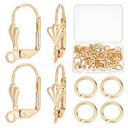 CREATCABIN 50Pcs Brass Leverback Earring Findings, with Horizontal Loops and 50Pcs Open Jump Rings, Long-Lasting Plated, Real 18K Gold Plated, 16x11x5.5mm, Hole: 2mm, Pin: 0.7mm(DIY-CN0002-22)