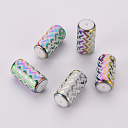 Electroplate Glass Beads, Column with Geometric Pattern, Colorful, 20x10mm, Hole: 1.2mm, 50pcs/bag(EGLA-T009-19F)