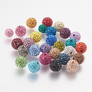 Czech Rhinestone Beads, PP9(1.5~1.6mm), Pave Disco Ball Beads, Polymer Clay, Round, Mixed Color, 7.5~8mm, Hole: 1.8mm, 70~75pcs rhinestones/ball.(RB-F022-PP9-8mm-M)