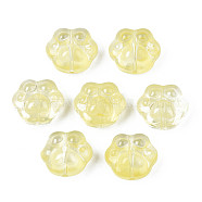 Transparent Spray Painted Glass Beads, Bear Paw, Light Goldenrod Yellow, 13.5x15x8.5mm, Hole: 1mm(GLAA-S054-013A)