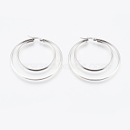 201 Stainless Steel Hoop Earrings, with 304 Stainless Steel Pin, Hypoallergenic Earrings, Double Ring, Stainless Steel Color, 12 Gauge, 54x52x2mm, Pin: 0.7x1mm(EJEW-I213-B-01P)