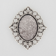 Tibetan Style Alloy Pendant Cabochon Settings, Cadmium Free & Lead Free, Oval, Antique Silver, Tray: 18x25mm, 41x35x2mm, Hole: 2x3mm, about 180pcs/kg(TIBEP-N003-27AS)