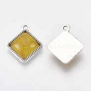 Resin Pendants, with Alloy Findings, Antique Silver, Rhombus, Goldenrod, 19.5x16.5x4.5mm, Hole: 2mm(RESI-S619-07A)