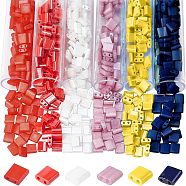 6 Colors 2-Hole Glass Seed Beads, Mixed Style, Rectangle, Mixed Color, 5x4.5~5.5x2~2.5mm, Hole: 0.5~0.8mm, about 80pcs/color(SEED-NB0001-26)