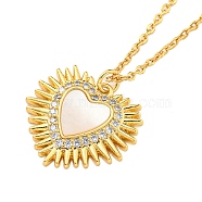 Brass Micro Pave Cubic Zirconia Pendant Necklaces, Shell Heart, Wings, Real 18K Gold Plated, 17.36 inch(441mm), Heart: 21.5x22mm(NJEW-M220-07B-G)