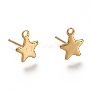 304 Stainless Steel Stud Earring Findings, with Loop, Star, Real 18k Gold Plated, 10x8.5x1mm, Hole: 1mm, Pin: 0.8mm(STAS-H130-19G)