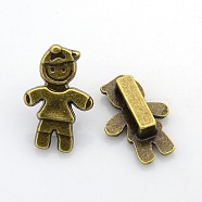Tibetan Style Alloy Slide Charms, Human, Nickel Free, Antique Bronze, 25x17x7mm, Hole: 3x13mm(PALLOY-J417-29AB-NF)
