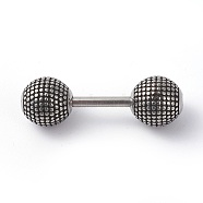 304 Stainless Steel Beads, Dumbbell, Antique Silver, 30x9.5mm, Hole: 1mm(STAS-F190-26AS)