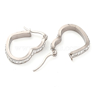 304 Stainless Steel Heart Hoop Earrings, with Polymer Clay and Rhinestone, Stainless Steel Color, 20x25mm, Pin: 0.8mm(EJEW-S242-01P-A)