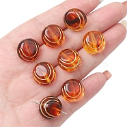 Imitation Amber Transparent Acrylic Beads, Chocolate, Metal Enlaced, Flat Round, 15x10mm, Hole: 1.6mm, about 15pcs/bag(MACR-D071-02E)