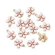 Zinc Alloy Enamel Links Connectors, with Crystal Rhinestones, Golden, Flower, Pink, 15.5x19.5x3mm, Hole: 2mm(ENAM-WH0054-33C)