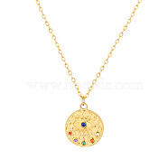 Colorful Cubic Zirconia Eye Pendant Necklace with Stainless Steel Cable Chains, Golden, Pendant: 18x15.5mm(HT9511-2)