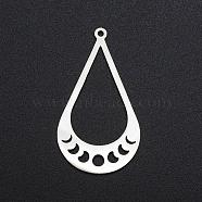 201 Stainless Steel Pendants, Laser Cut, Teardrop with Phase of the Moon, Stainless Steel Color, 39x21.5x1mm, Hole: 1.5mm(STAS-S105-LA259)