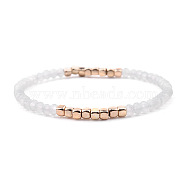 Gold-tone Miyuki Elastic Crystal Beaded Bracelet with Acrylic Tube Beads(ST1549710)