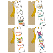 4 Patterns Rectangle Waterproof Acrylic Bookmarks Set, with Polyester Tassel Decorations and Paper Bags, Mixed Color, Bookmark: 120x28mm, 4pcs/set(DIY-GL0004-50B)