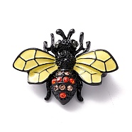 Bees Enamel Pin, Insect Alloy Rhinestone Brooch for Women Girl, Electrophoresis Black, Champagne Yellow, 25x33.5x6mm, Pin: 0.7mm(JEWB-P012-01C)
