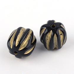 Oval Plating Acrylic Beads, Golden Metal Enlaced, Black, 13x12mm, Hole: 1.5mm, about 440pcs/500g(PACR-Q102-27B)