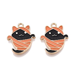 Halloween Theme Rack Plating Alloy Enamel Pendants, Golden, Ghost Charm, Dark Orange, 20x16.5x1.5mm, Hole: 1.6mm(ENAM-N056-355A)