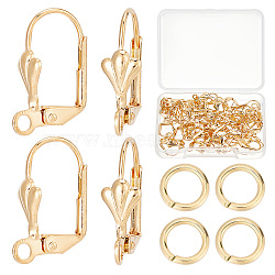 CREATCABIN 50Pcs Brass Leverback Earring Findings, with Horizontal Loops and 50Pcs Open Jump Rings, Long-Lasting Plated, Real 18K Gold Plated, 16x11x5.5mm, Hole: 2mm, Pin: 0.7mm(DIY-CN0002-22)